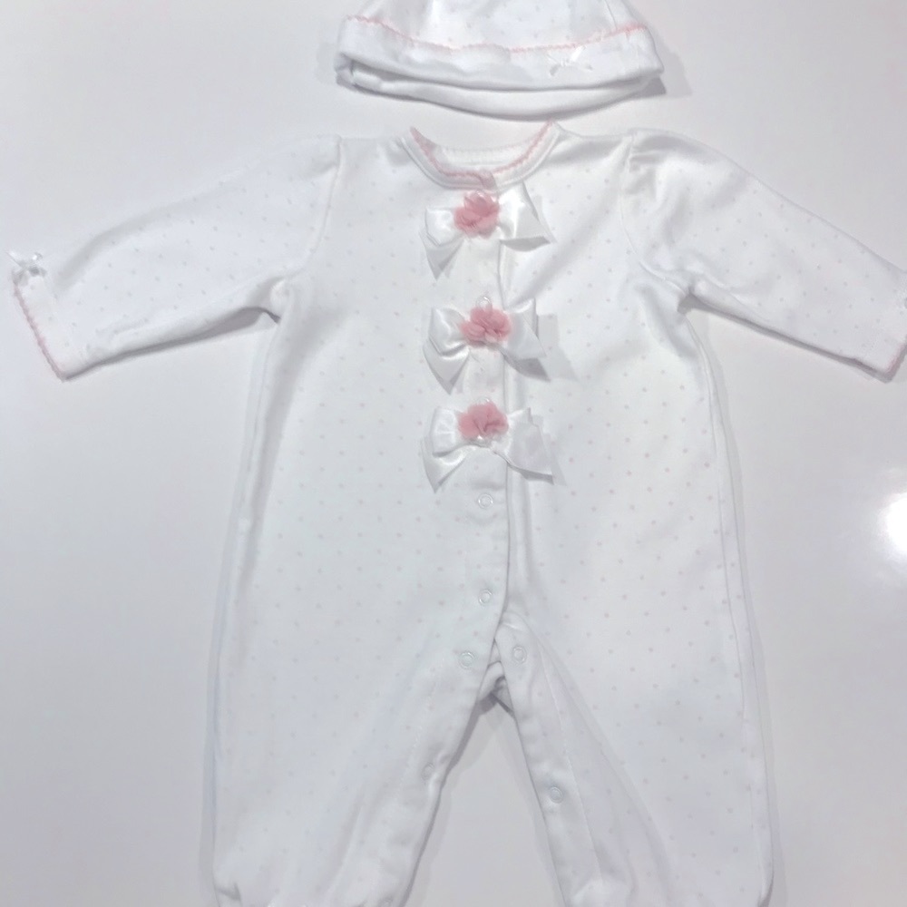NWOT 2 piece baby girl 100% Cotton pink and white matching set - Picture 2 of 7